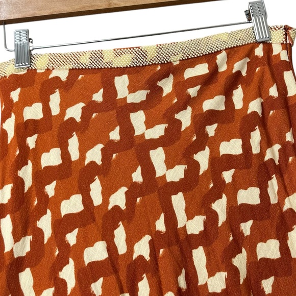 Zara Orange Terracotta Beaded Print Maxi Skirt Linen Blend Size Small - Picture 6 of 11